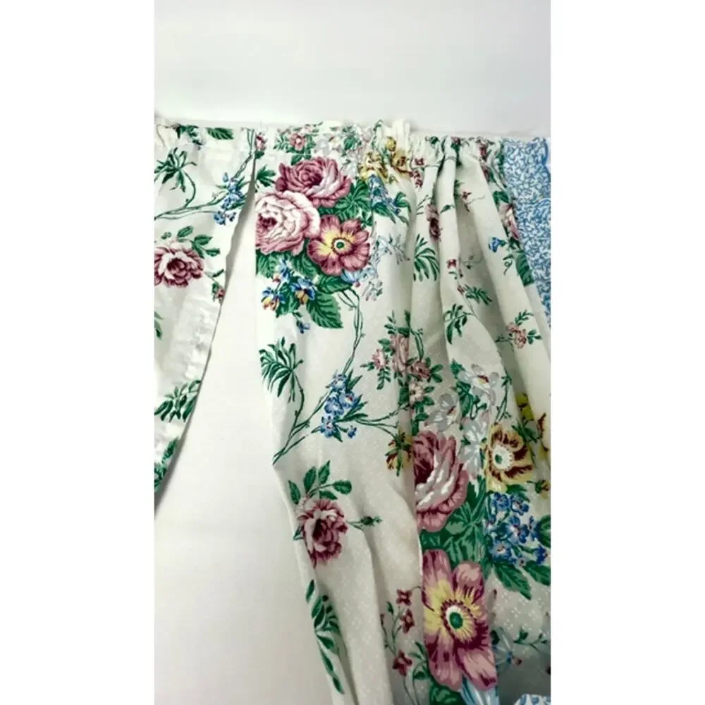 Vintage Cottagecore Floral Curtain Panels Lace Ruffle Tiebacks 42x32 1990s